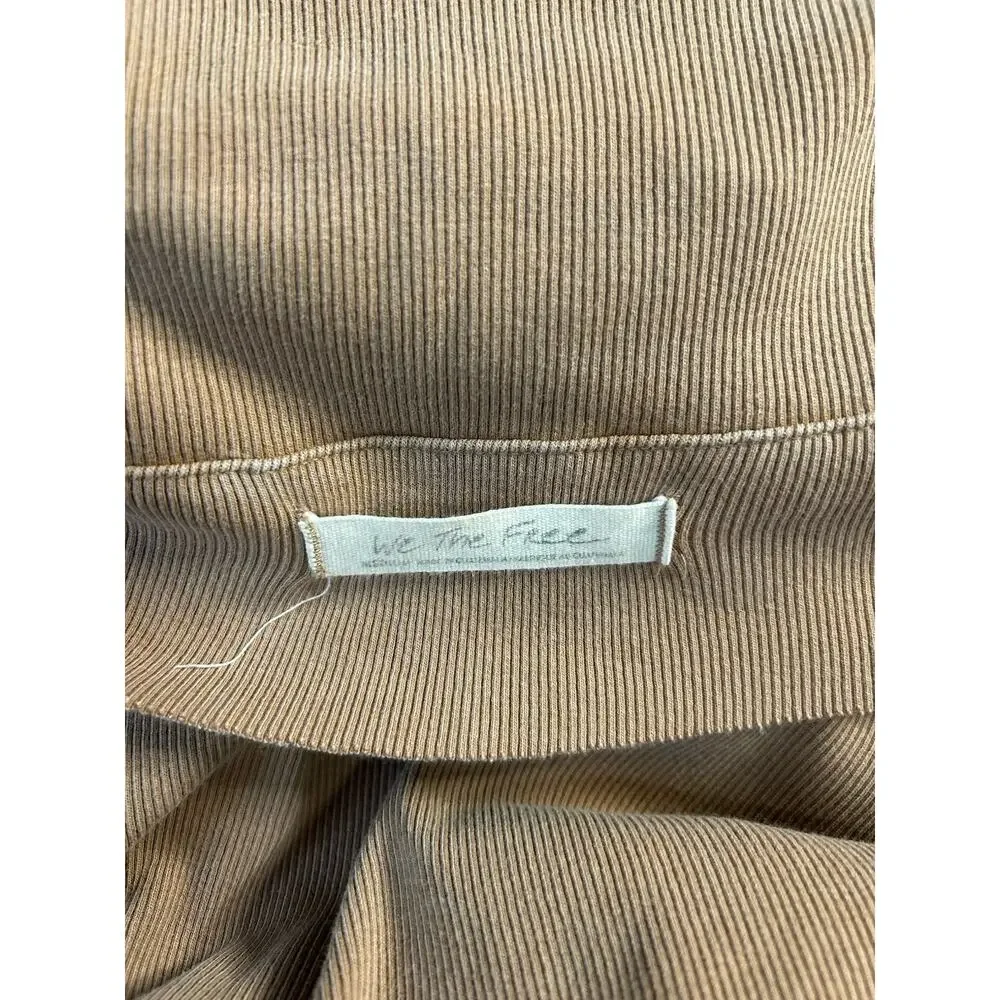 Free People We The Free Tan Off-the-Shoulder Ribbed Thermal Shirt Womens S